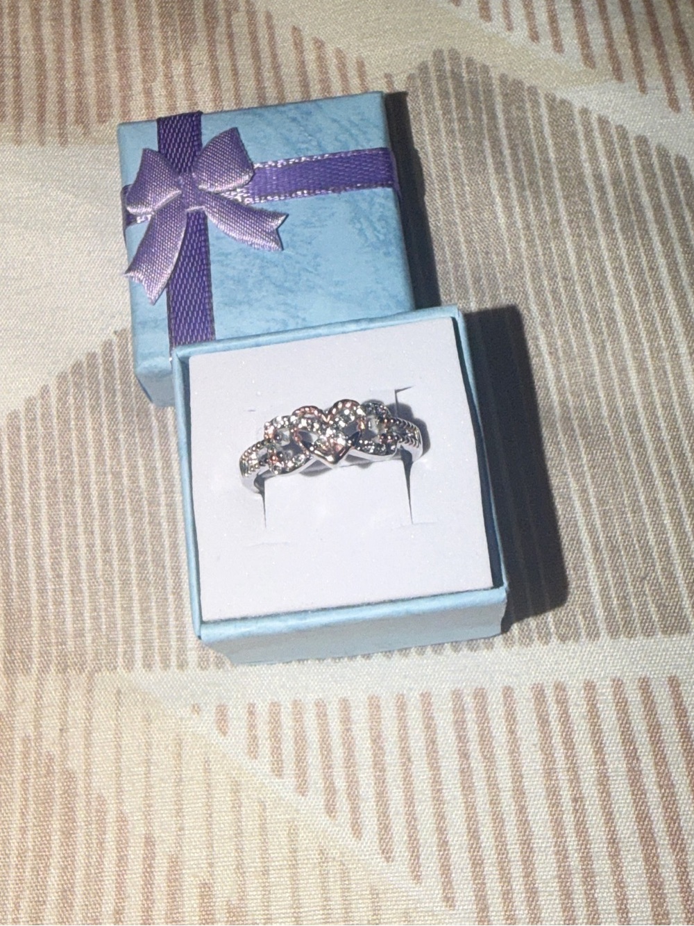 Elegant Silver Tone Crystal Accent Infinity Ring With heart  Box Included NWT